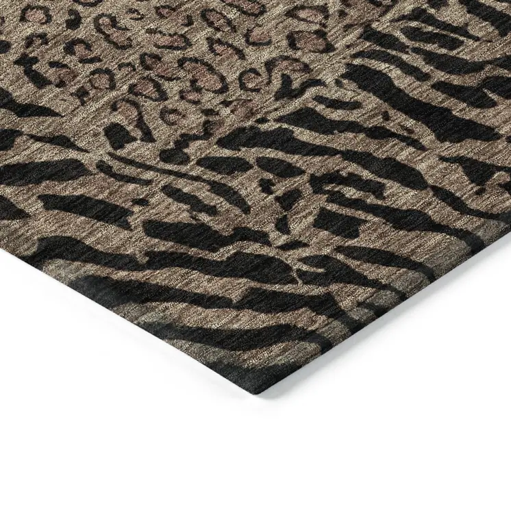 9' X 12' Brown Animal Print Washable Indoor Outdoor Area Rug