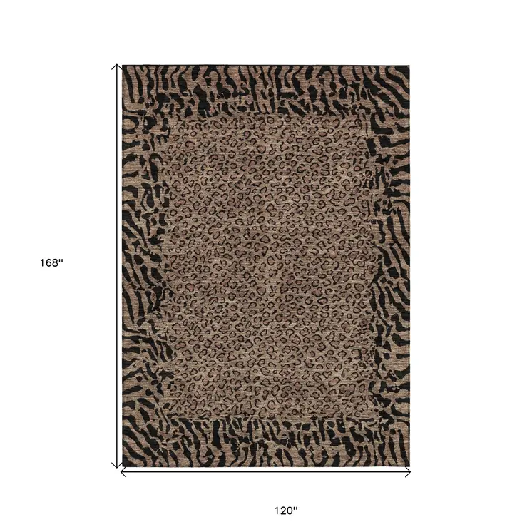10' X 14' Brown Animal Print Washable Indoor Outdoor Area Rug