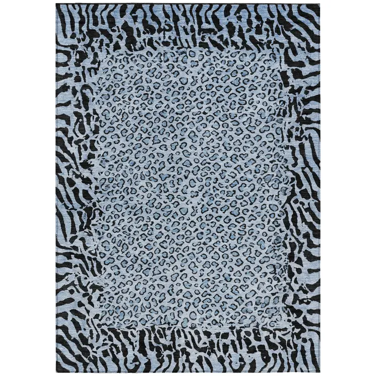 3' X 5' Blue Animal Print Washable Indoor Outdoor Area Rug