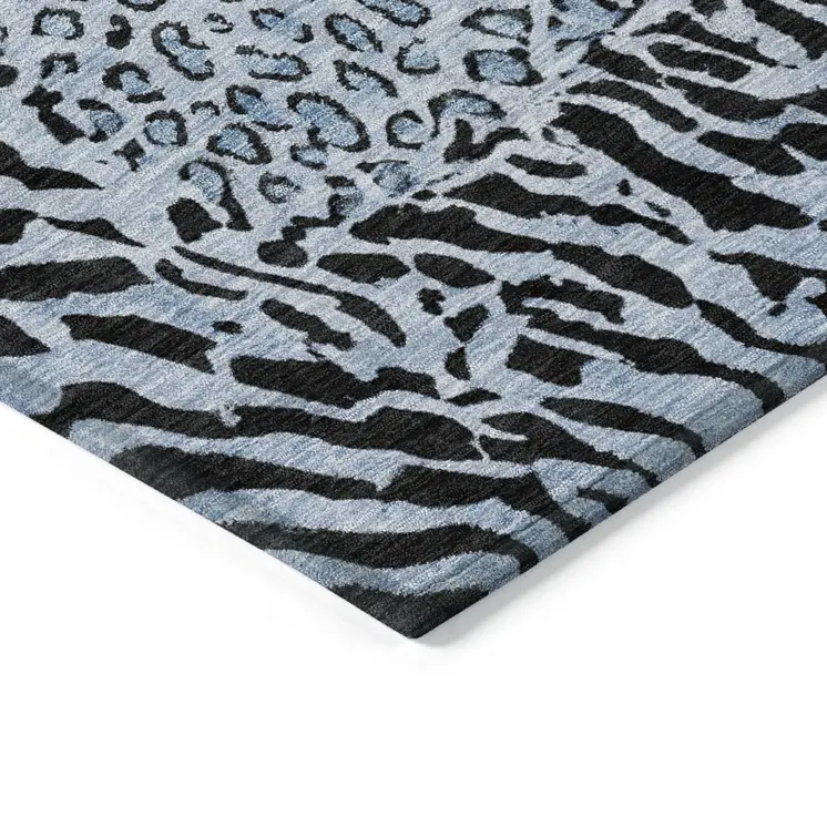 3' X 5' Blue Animal Print Washable Indoor Outdoor Area Rug