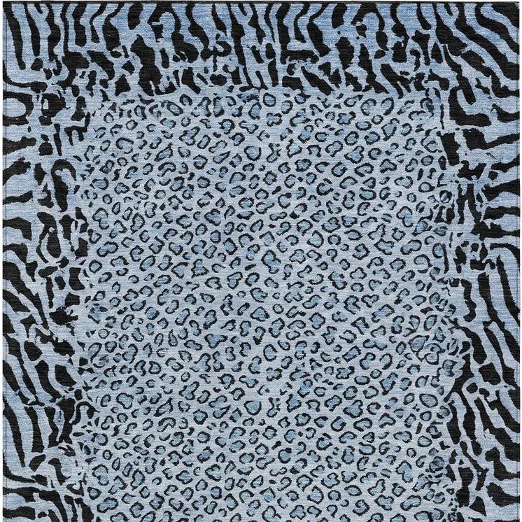 3' X 5' Blue Animal Print Washable Indoor Outdoor Area Rug