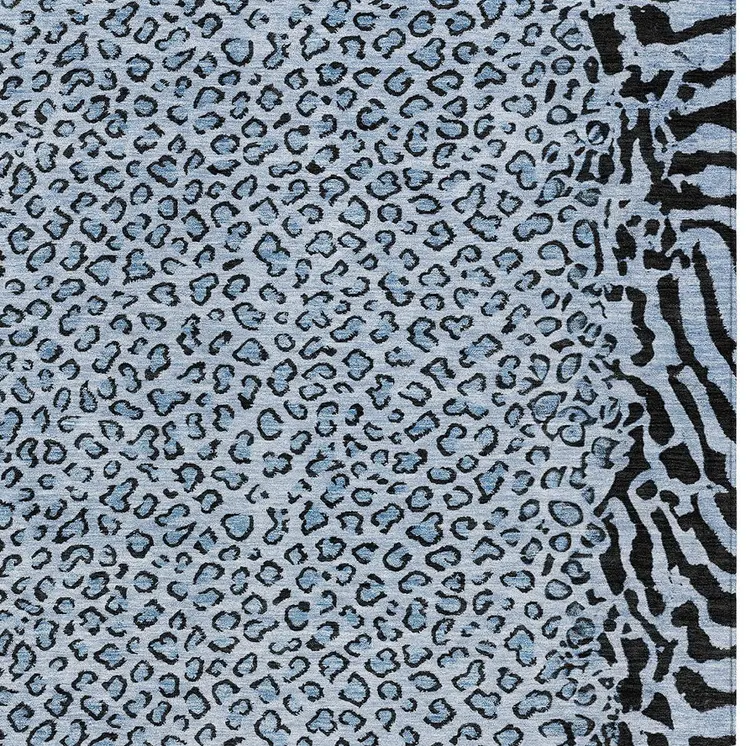 5' X 8' Blue Animal Print Washable Indoor Outdoor Area Rug