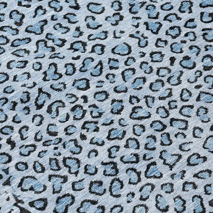 8' Blue Round Animal Print Washable Indoor Outdoor Area Rug
