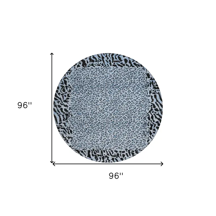 8' Blue Round Animal Print Washable Indoor Outdoor Area Rug