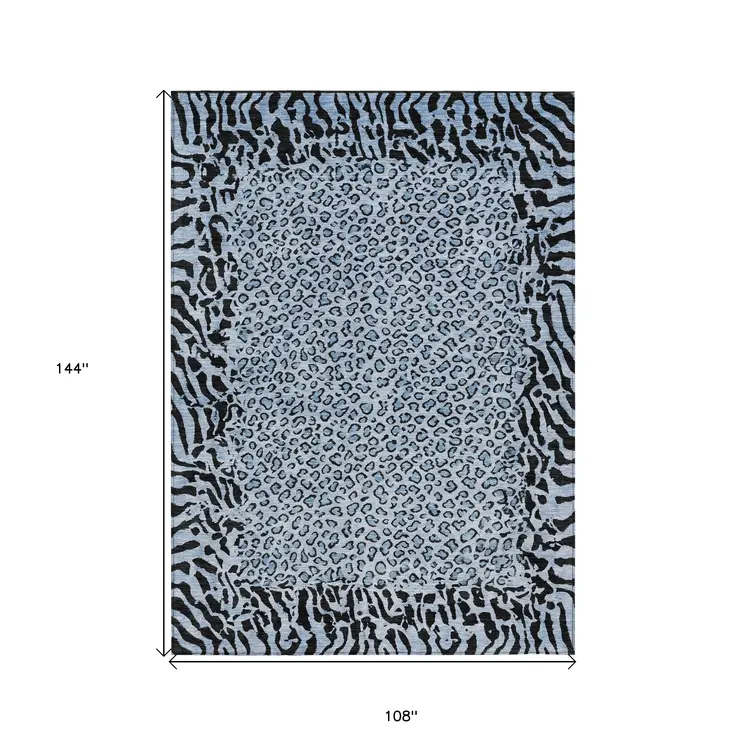 9' X 12' Blue Animal Print Washable Indoor Outdoor Area Rug