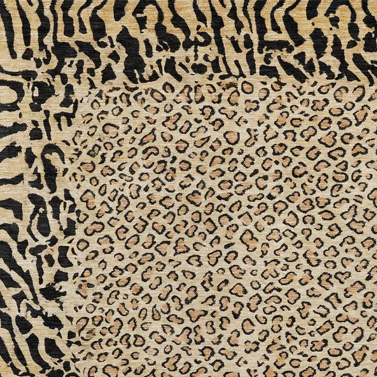 5' X 8' Gold Animal Print Washable Indoor Outdoor Area Rug