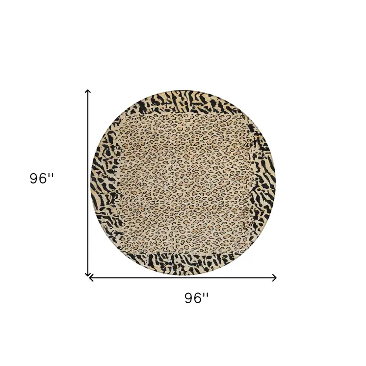 8' Gold Round Animal Print Washable Indoor Outdoor Area Rug