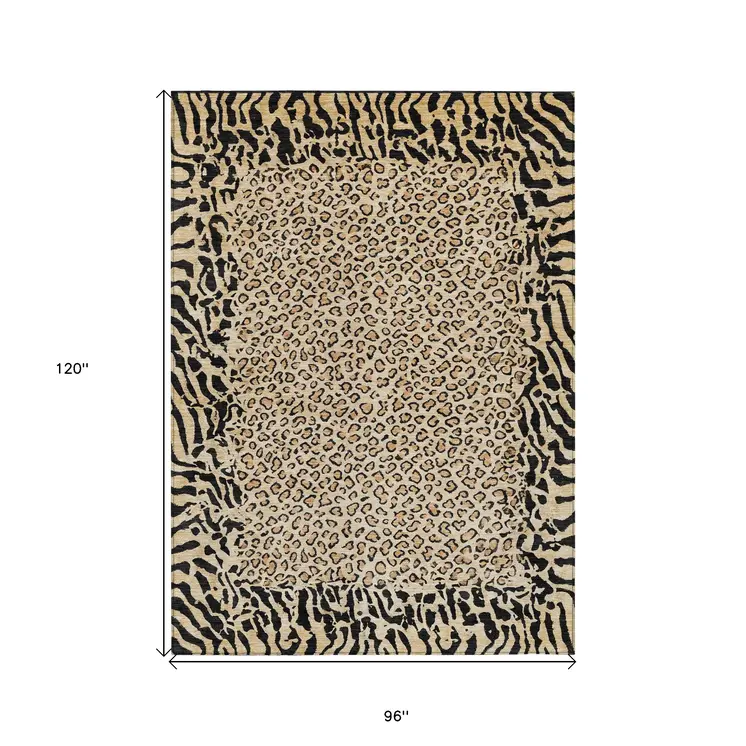 8' X 10' Gold Animal Print Washable Indoor Outdoor Area Rug