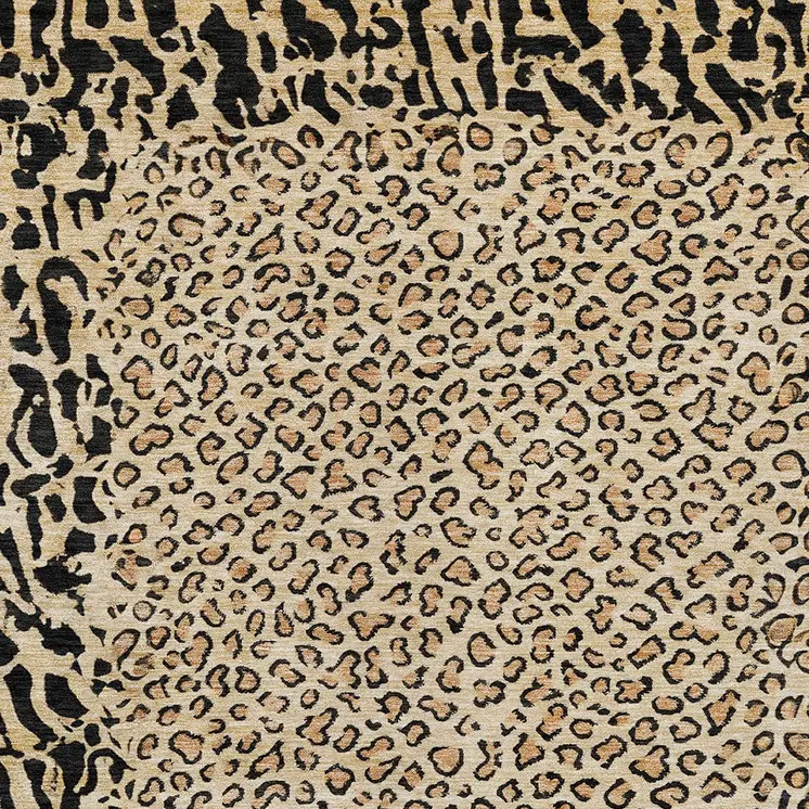 9' X 12' Gold Animal Print Washable Indoor Outdoor Area Rug