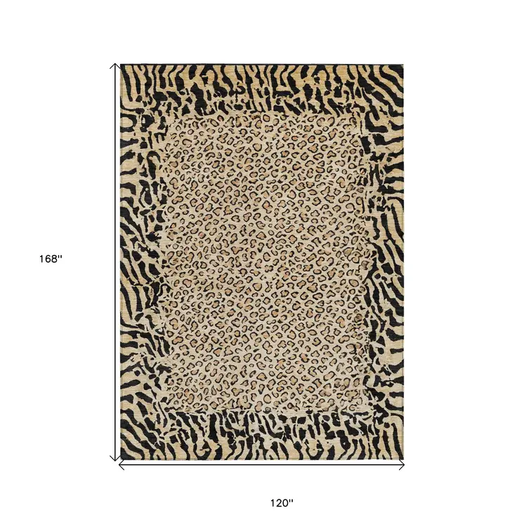 10' X 14' Gold Animal Print Washable Indoor Outdoor Area Rug