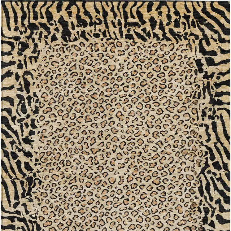 10' X 14' Gold Animal Print Washable Indoor Outdoor Area Rug