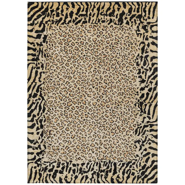 10' X 14' Gold Animal Print Washable Indoor Outdoor Area Rug