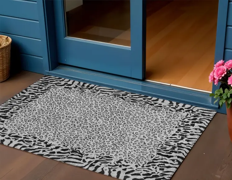 3' X 5' Gray Animal Print Washable Indoor Outdoor Area Rug