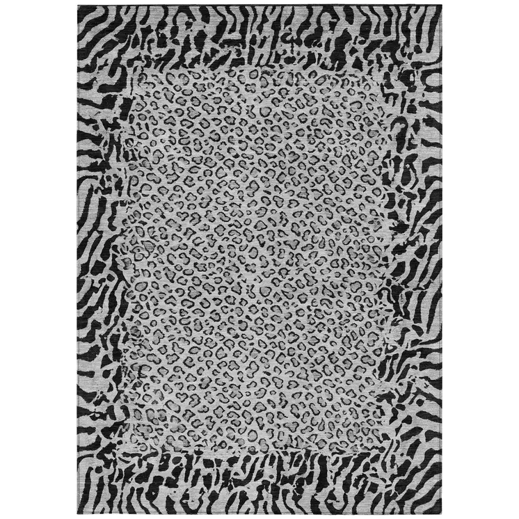 5' X 8' Gray Animal Print Washable Indoor Outdoor Area Rug