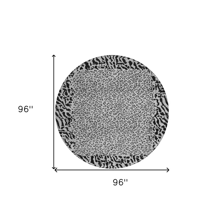 8' Gray Round Animal Print Washable Indoor Outdoor Area Rug