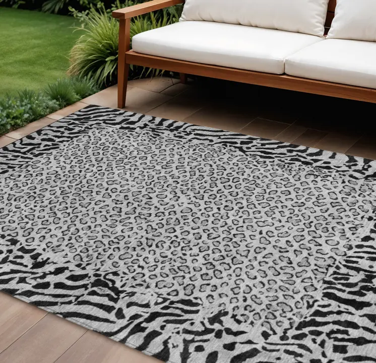 8' X 10' Gray Animal Print Washable Indoor Outdoor Area Rug