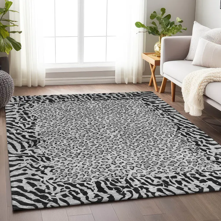 8' X 10' Gray Animal Print Washable Indoor Outdoor Area Rug