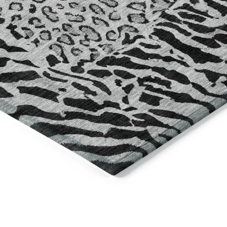 10' X 14' Gray Animal Print Washable Indoor Outdoor Area Rug