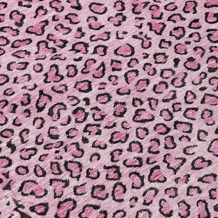 8' Pink Round Animal Print Washable Indoor Outdoor Area Rug