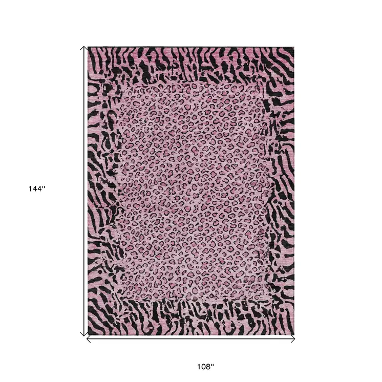 9' X 12' Pink Animal Print Washable Indoor Outdoor Area Rug