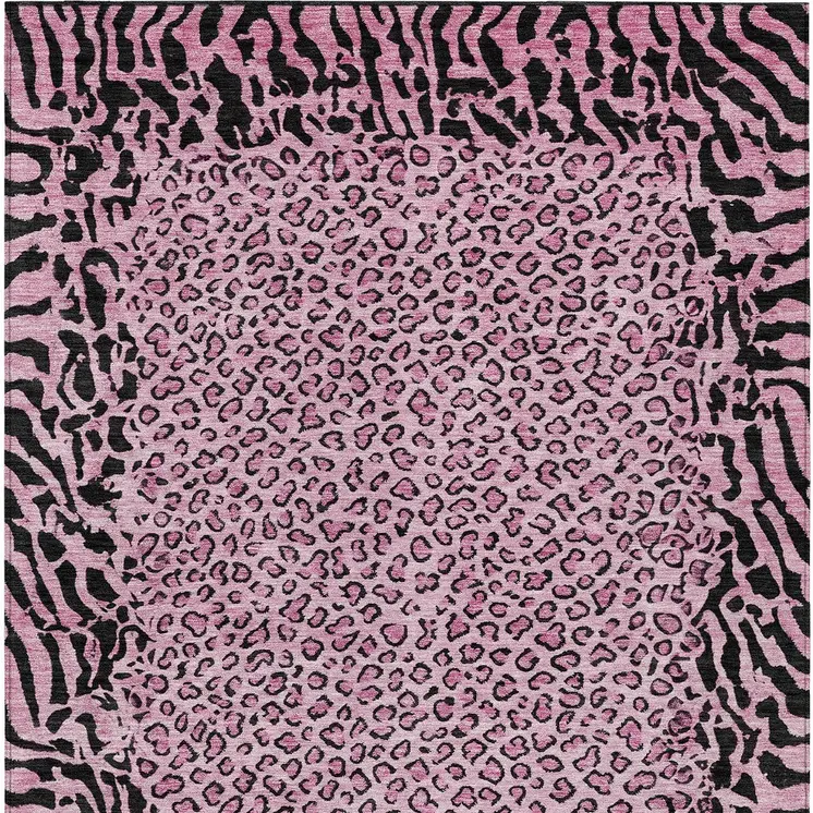 9' X 12' Pink Animal Print Washable Indoor Outdoor Area Rug