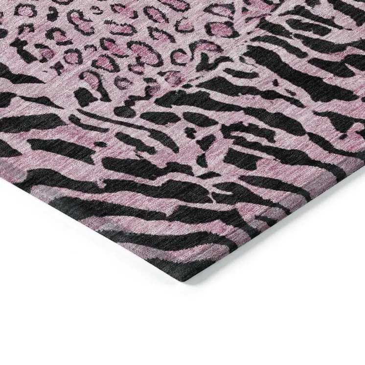 10' X 14' Pink Animal Print Washable Indoor Outdoor Area Rug