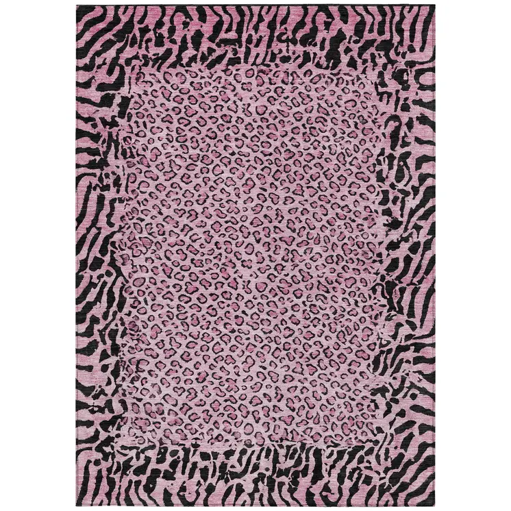 10' X 14' Pink Animal Print Washable Indoor Outdoor Area Rug