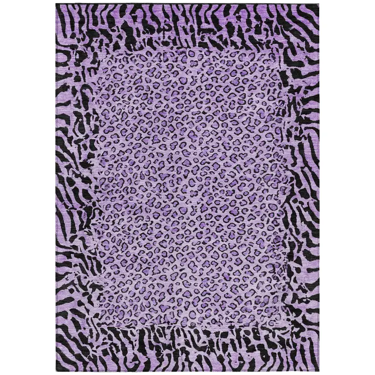 3' X 5' Purple Animal Print Washable Indoor Outdoor Area Rug