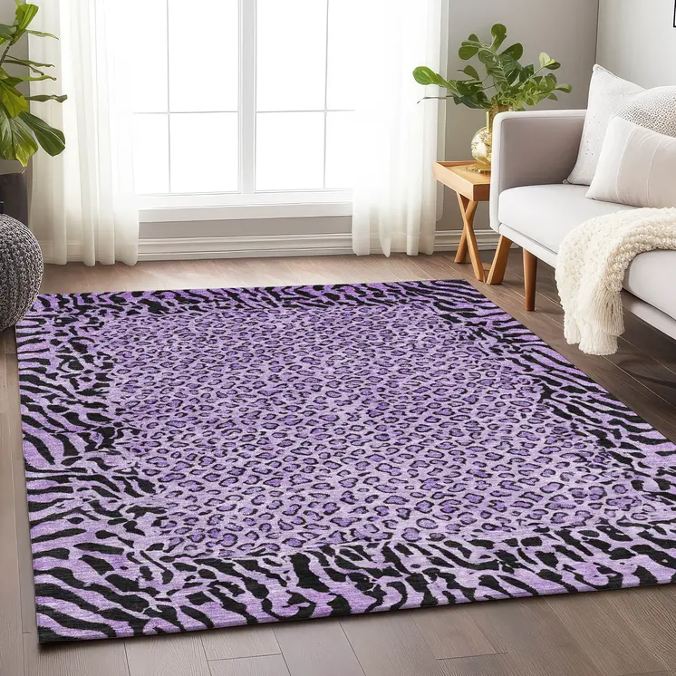 3' X 5' Purple Animal Print Washable Indoor Outdoor Area Rug
