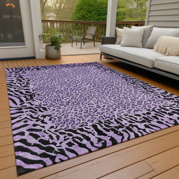 3' X 5' Purple Animal Print Washable Indoor Outdoor Area Rug