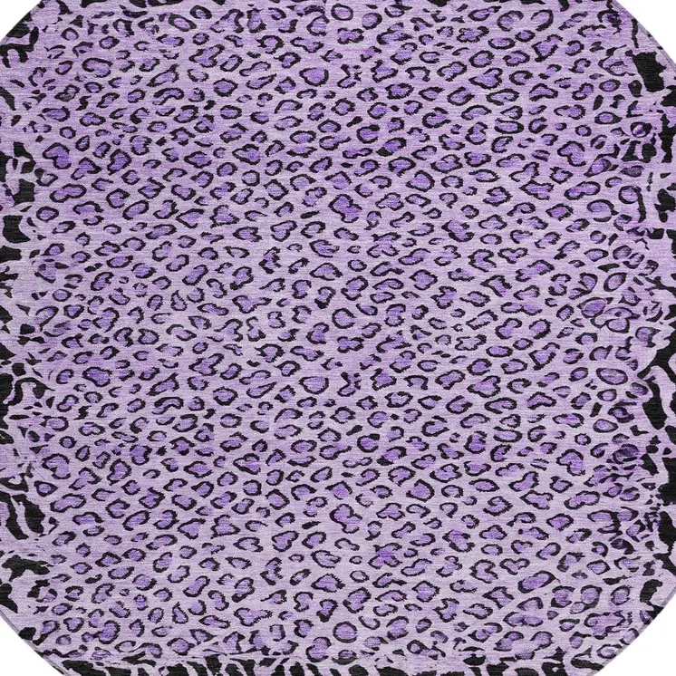 8' Purple Round Animal Print Washable Indoor Outdoor Area Rug