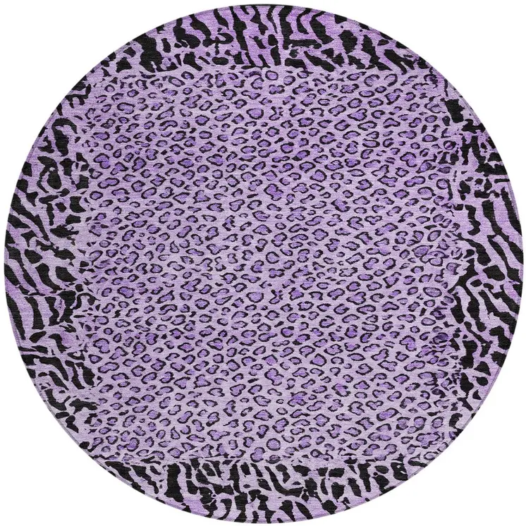 8' Purple Round Animal Print Washable Indoor Outdoor Area Rug