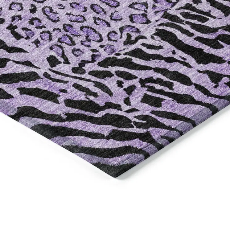 8' Purple Round Animal Print Washable Indoor Outdoor Area Rug
