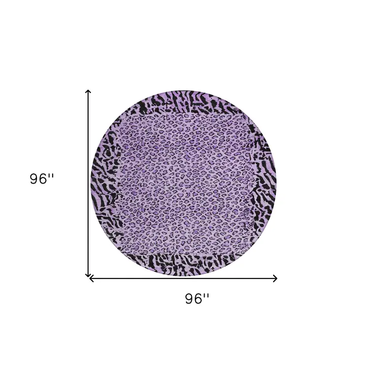 8' Purple Round Animal Print Washable Indoor Outdoor Area Rug