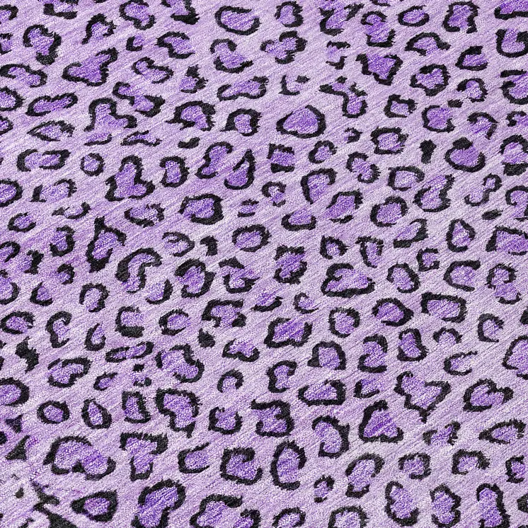 8' Purple Round Animal Print Washable Indoor Outdoor Area Rug