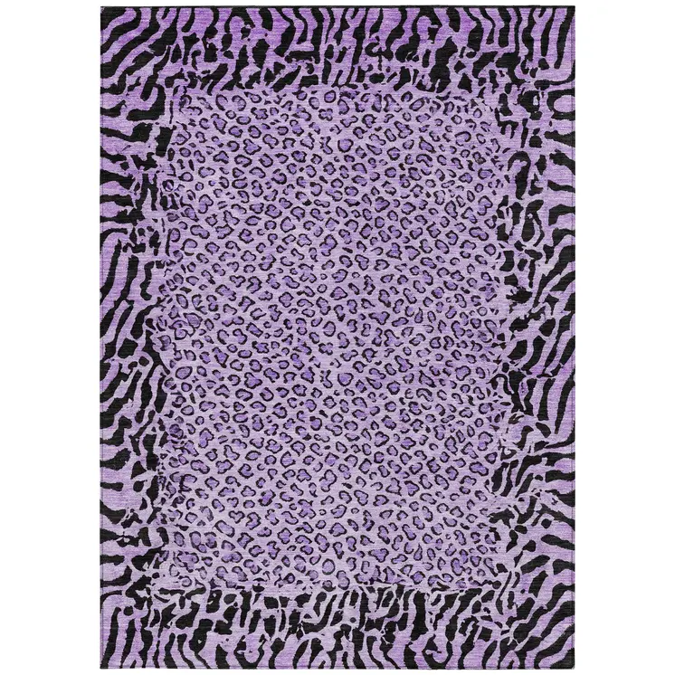 9' X 12' Purple Animal Print Washable Indoor Outdoor Area Rug