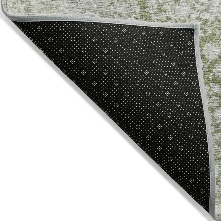 3' X 5' Artichoke Green Damask Washable Indoor Outdoor Area Rug
