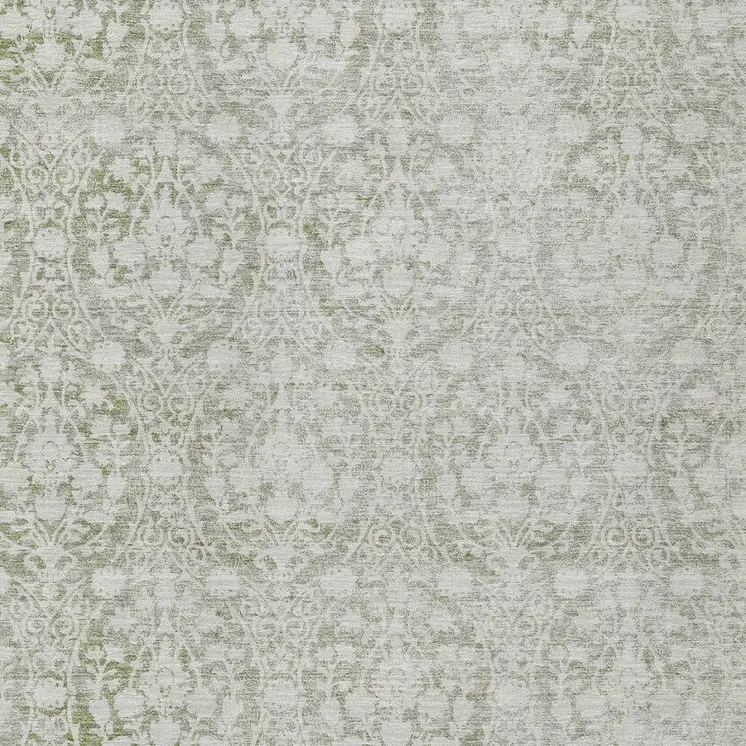 3' X 5' Artichoke Green Damask Washable Indoor Outdoor Area Rug