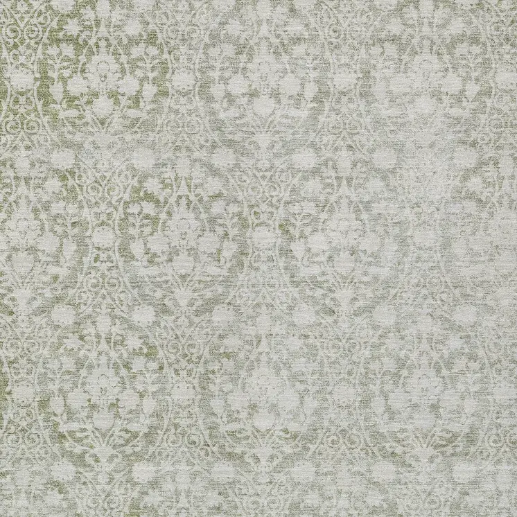 8' X 10' Artichoke Green Damask Washable Indoor Outdoor Area Rug