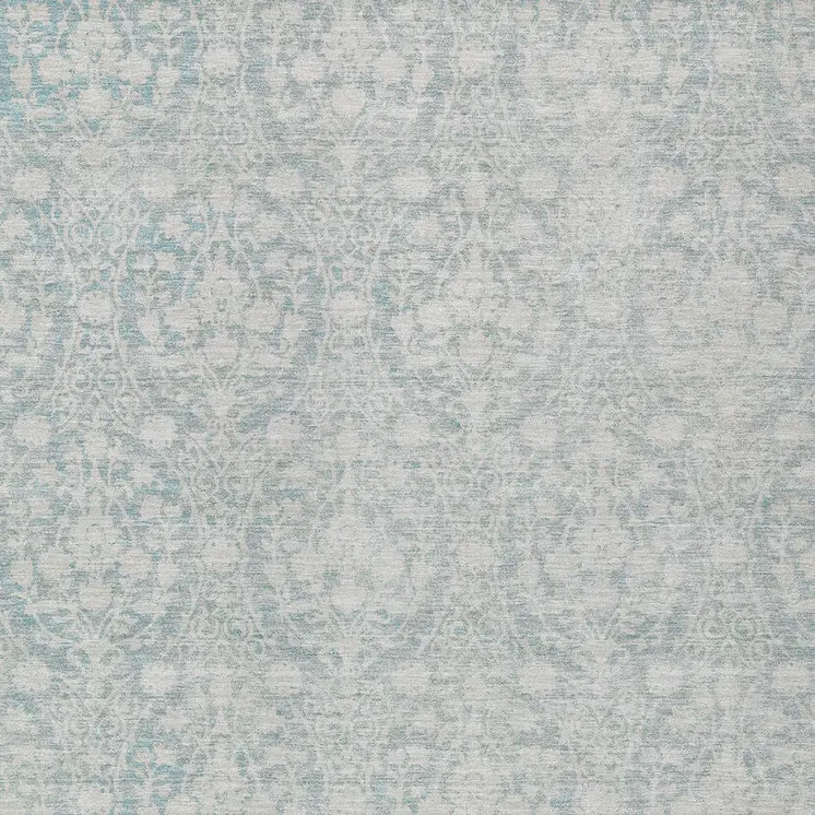 3' X 5' Aqua Damask Washable Indoor Outdoor Area Rug
