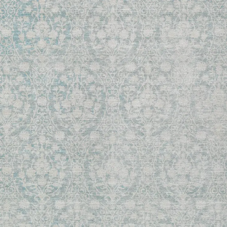 5' X 8' Aqua Damask Washable Indoor Outdoor Area Rug