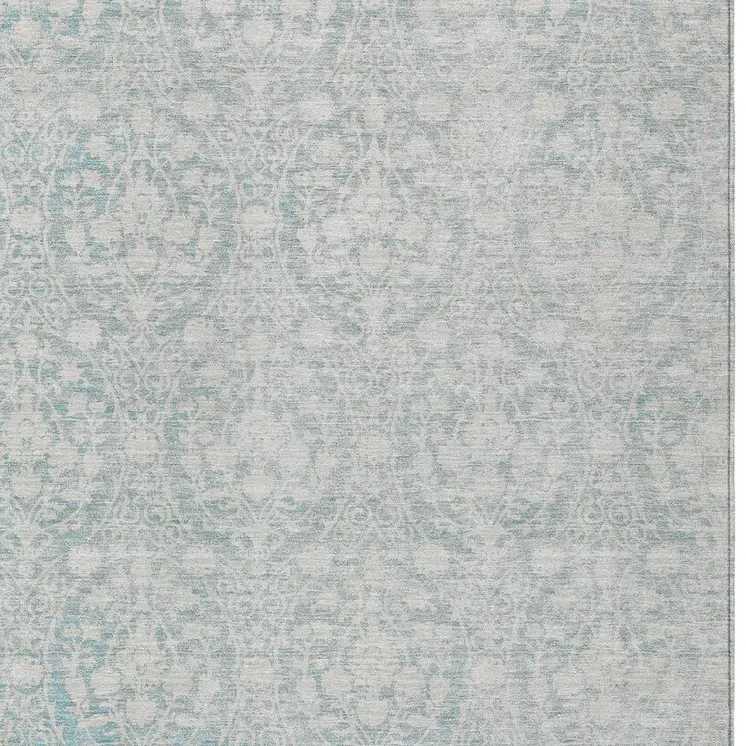8' X 10' Aqua Damask Washable Indoor Outdoor Area Rug