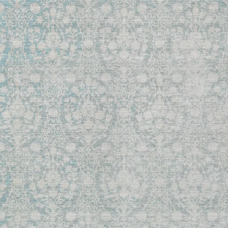 9' X 12' Aqua Damask Washable Indoor Outdoor Area Rug