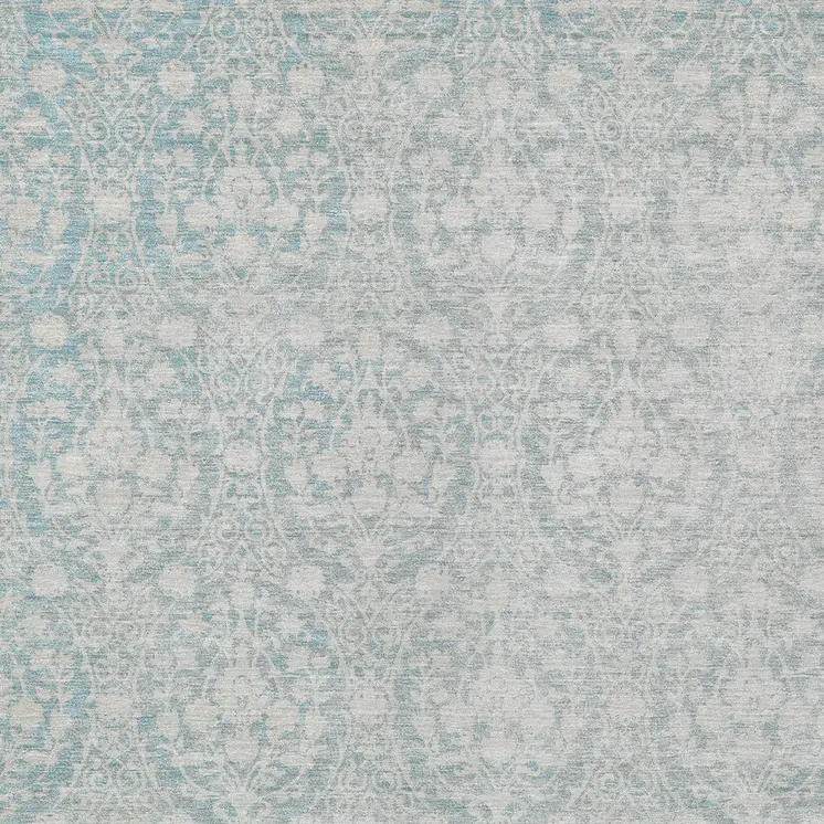 10' X 14' Aqua Damask Washable Indoor Outdoor Area Rug