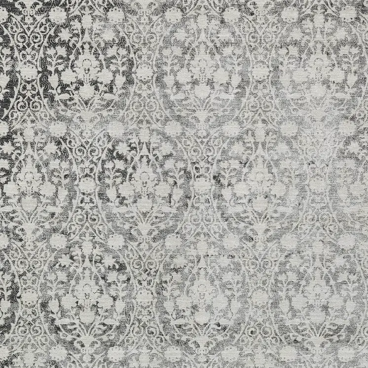 8' X 10' Charcoal Damask Washable Indoor Outdoor Area Rug