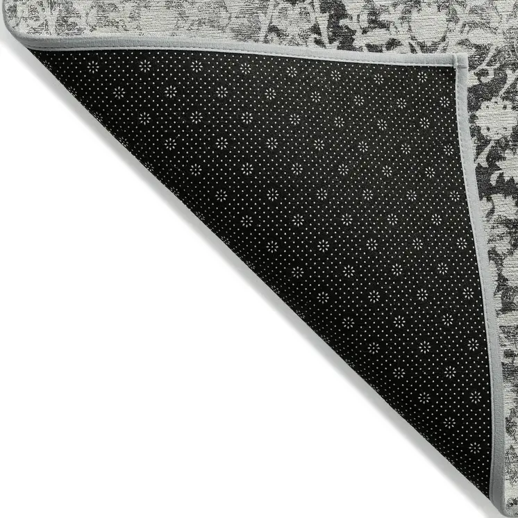 10' X 14' Charcoal Damask Washable Indoor Outdoor Area Rug
