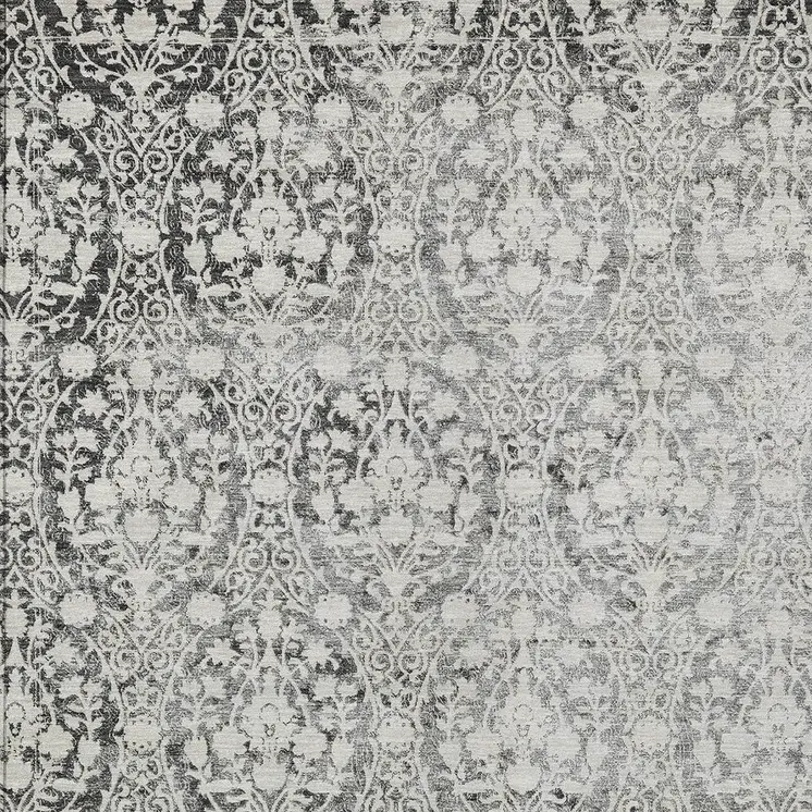 10' X 14' Charcoal Damask Washable Indoor Outdoor Area Rug