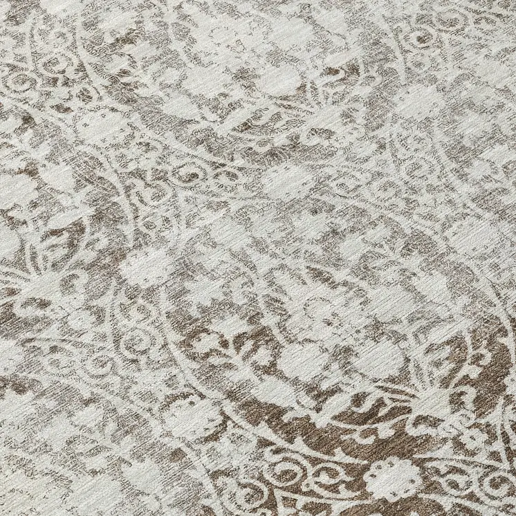 8' Chocolate Round Damask Washable Indoor Outdoor Area Rug