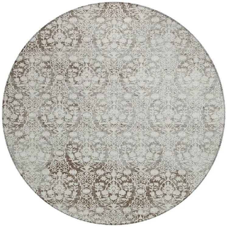 8' Chocolate Round Damask Washable Indoor Outdoor Area Rug