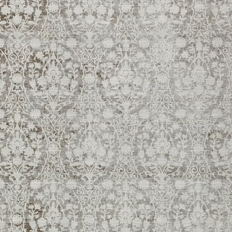 9' X 12' Chocolate Damask Washable Indoor Outdoor Area Rug